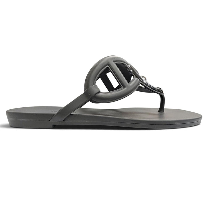 Pristine HERMES Sandals Ejuri Chaine d'Ancre motif rubber flats black Women 35