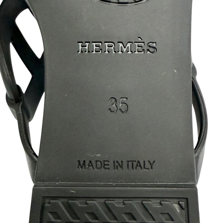 Pristine HERMES Sandals Ejuri Chaine d'Ancre motif rubber flats black Women 35
