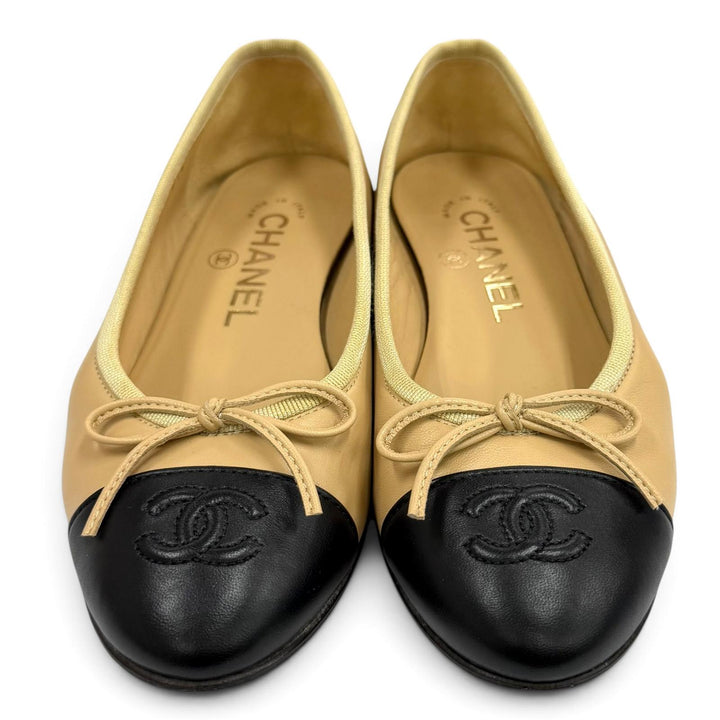 Great CHANEL pumps ballerina Ribbon-attached leather flats leather 34 G02819
