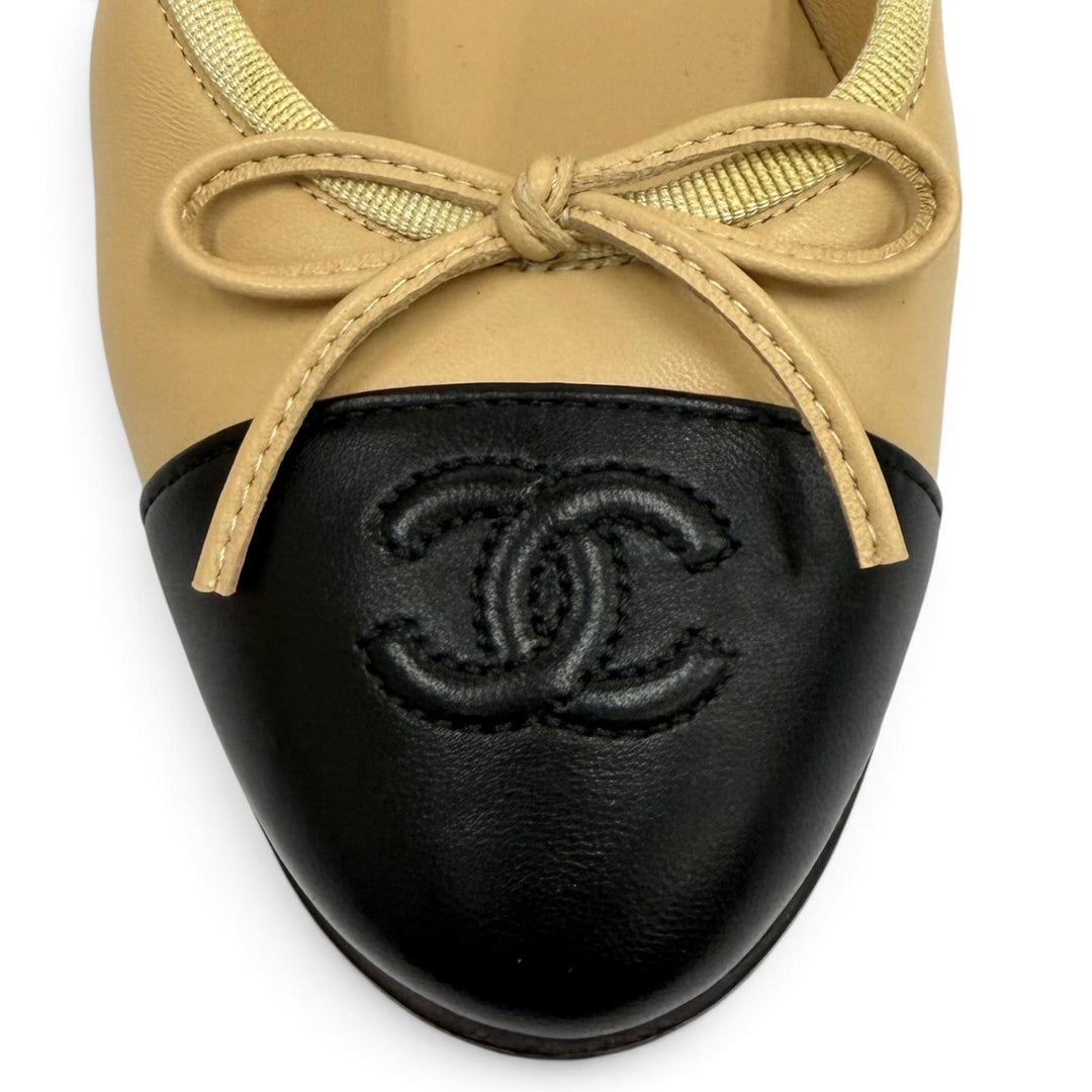 Great CHANEL pumps ballerina Ribbon-attached leather flats leather 34 G02819