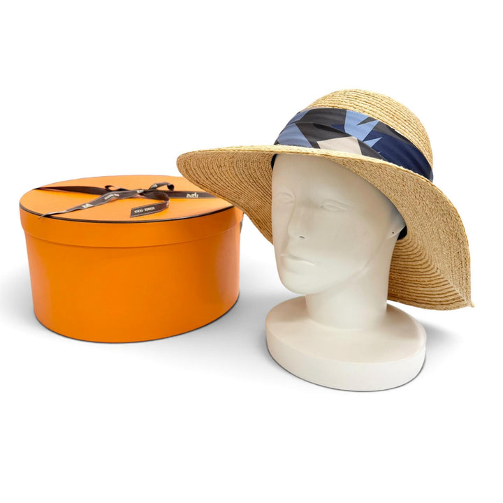Excellent HERMES hat SEA SURF AMD FUN Straw hat straw hat natural Raffia 57 2992