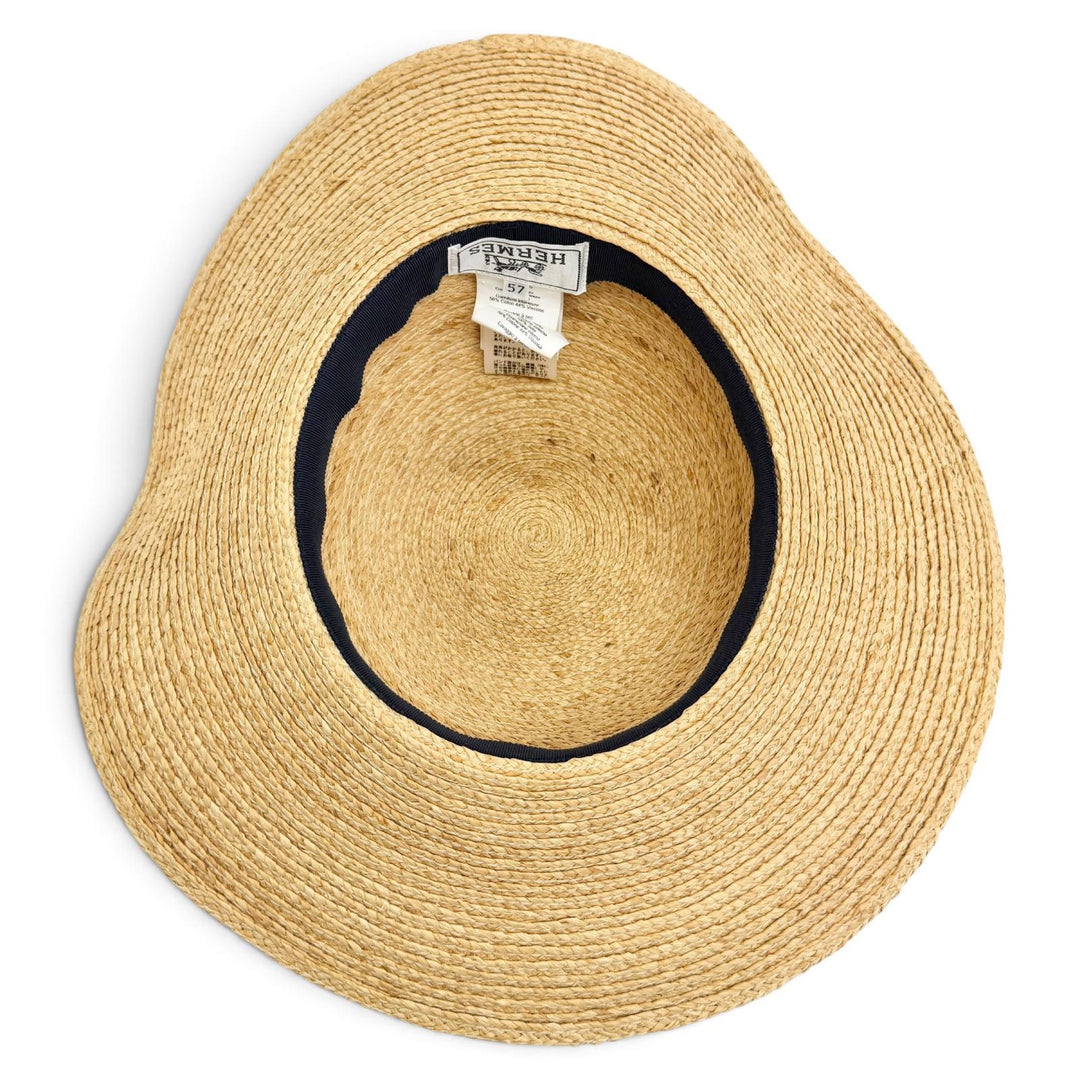 Excellent HERMES hat SEA SURF AMD FUN Straw hat straw hat natural Raffia 57 2992