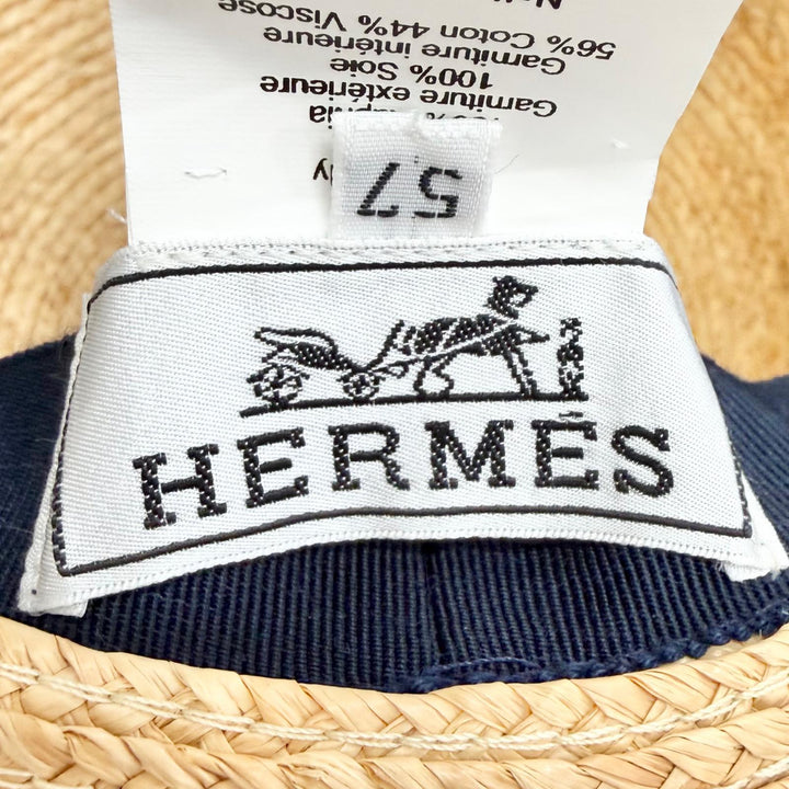Excellent HERMES hat SEA SURF AMD FUN Straw hat straw hat natural Raffia 57 2992