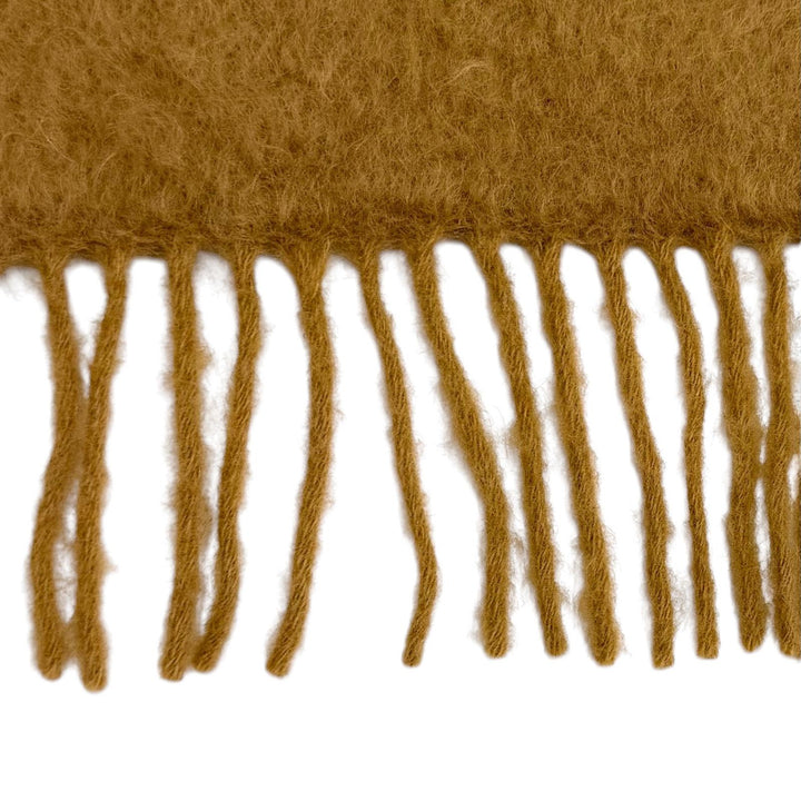 Excellent LOEWE Scarf Leather Anagram patch with fringe Brown mohair A-28003861