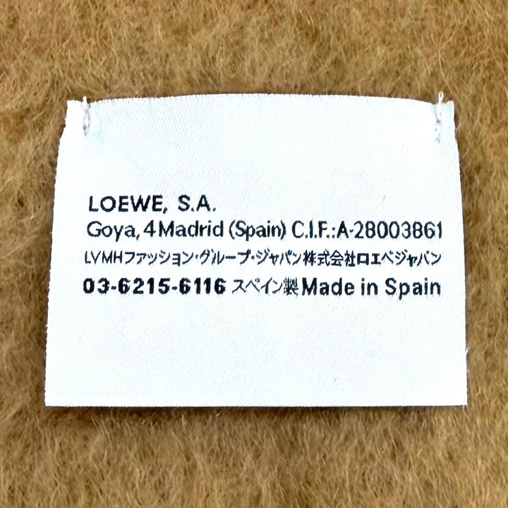 Excellent LOEWE Scarf Leather Anagram patch with fringe Brown mohair A-28003861