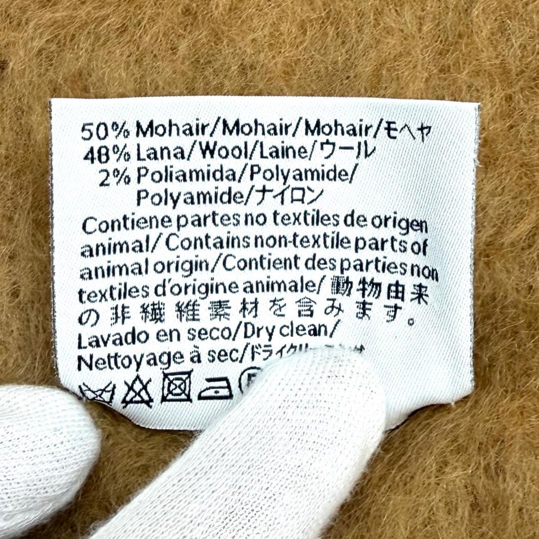Excellent LOEWE Scarf Leather Anagram patch with fringe Brown mohair A-28003861