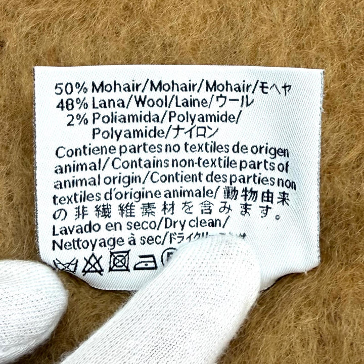 Excellent LOEWE Scarf Leather Anagram patch with fringe Brown mohair A-28003861