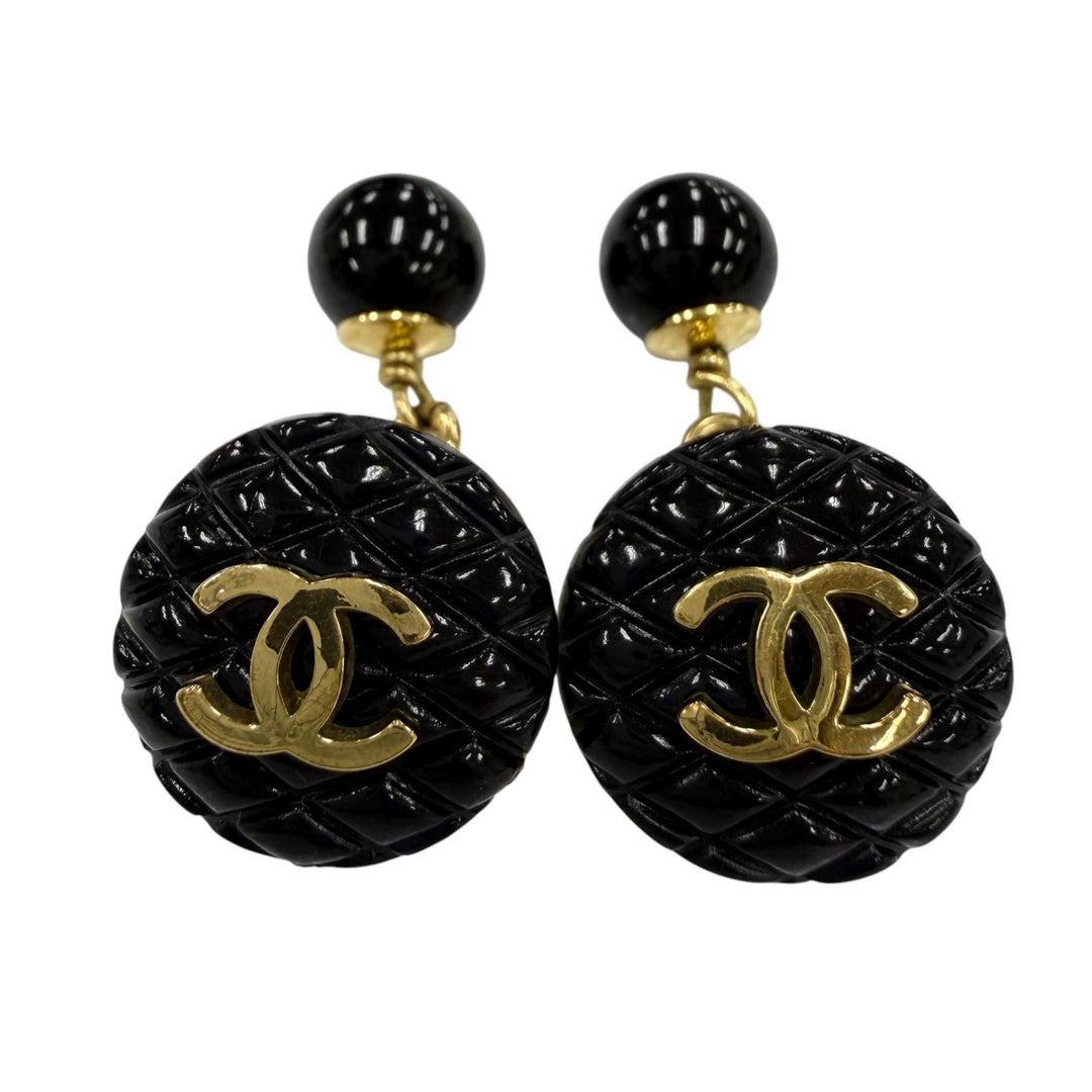 Very Good CHANEL Cufflinks cufflinks COCO Mark Matte Lacquer black Women 94P