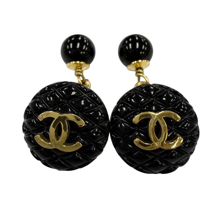 Very Good CHANEL Cufflinks cufflinks COCO Mark Matte Lacquer black Women 94P