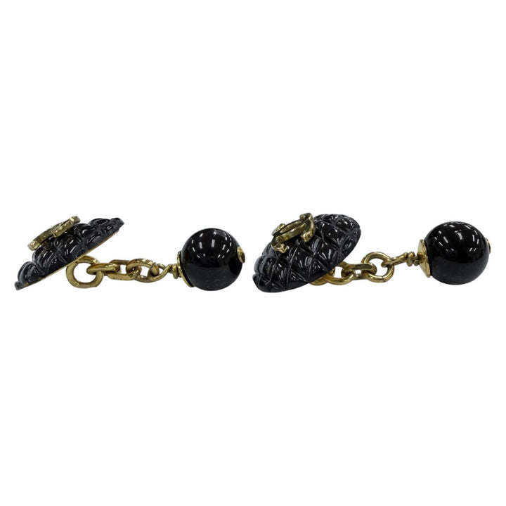 Very Good CHANEL Cufflinks cufflinks COCO Mark Matte Lacquer black Women 94P