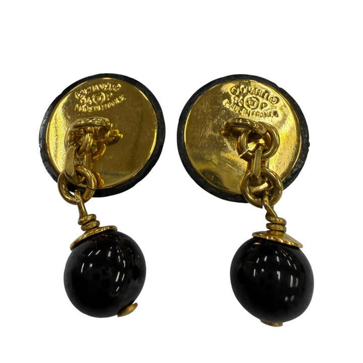 Very Good CHANEL Cufflinks cufflinks COCO Mark Matte Lacquer black Women 94P