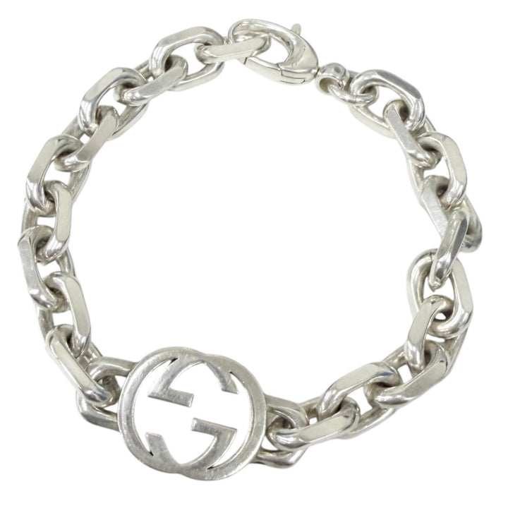 Very Good GUCCI bracelet Interlocking G Chain Silver AG925 mens 19 627068