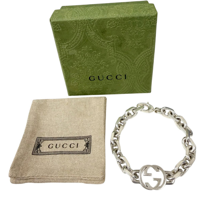 Very Good GUCCI bracelet Interlocking G Chain Silver AG925 mens 19 627068