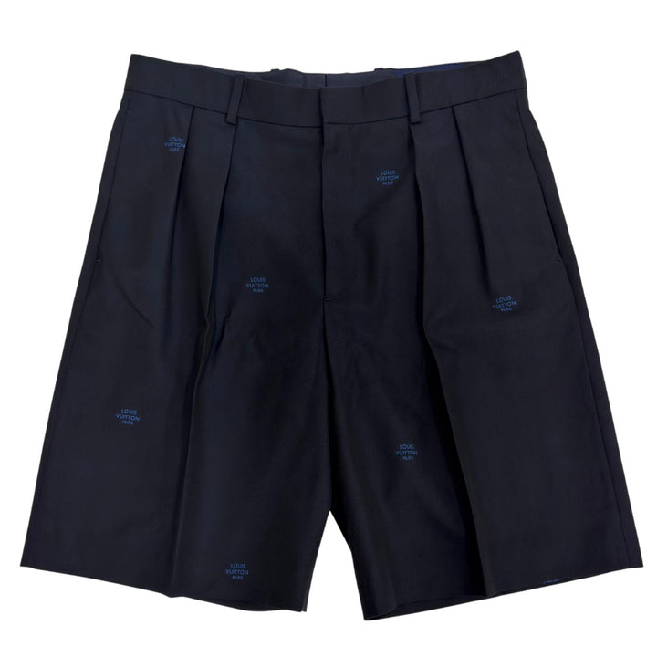 Excellent LOUIS VUITTON Pants Damier tailored shorts black wool mens 44