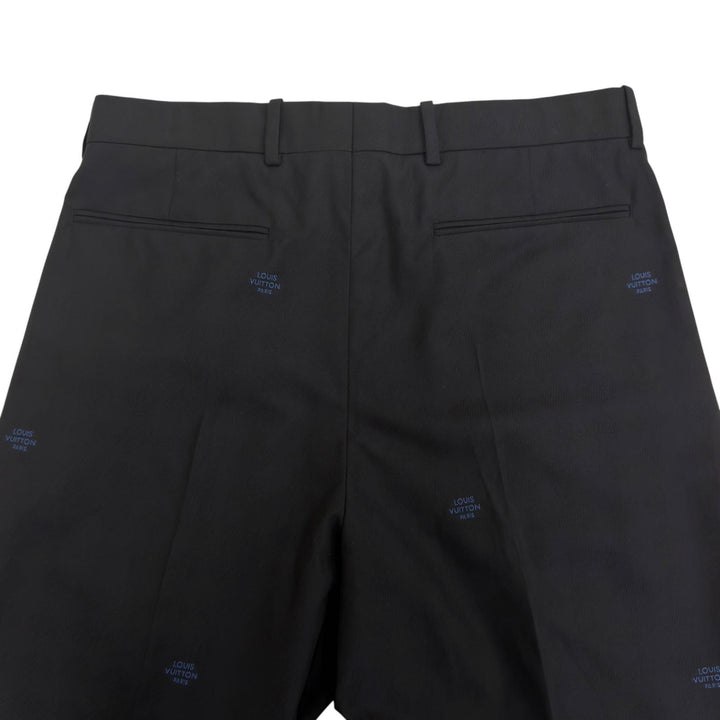 Excellent LOUIS VUITTON Pants Damier tailored shorts black wool mens 44