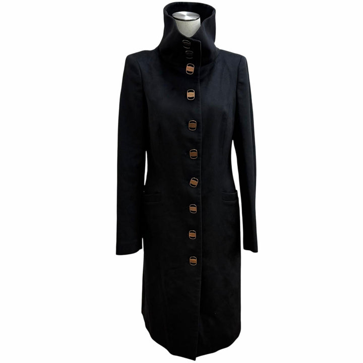 Great Salvatore Ferragamo coat Vara Button Stand Collar Long black Camel 40