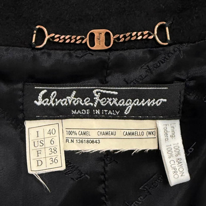 Great Salvatore Ferragamo coat Vara Button Stand Collar Long black Camel 40