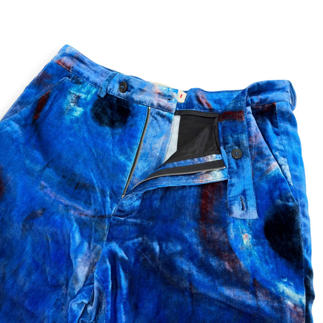 Excellent MARNI Flaminia Veronesi Pants VELVET PRINTED TROUSERS blue Rayon mens