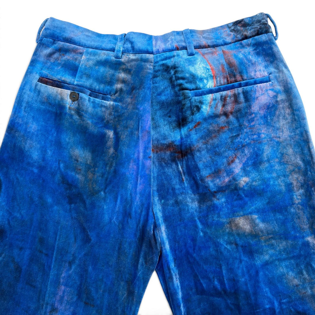 Excellent MARNI Flaminia Veronesi Pants VELVET PRINTED TROUSERS blue Rayon mens