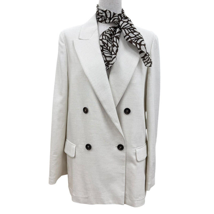 Excellent Brunello Cucinelli Double-breasted jacket with scarf trim. White 40