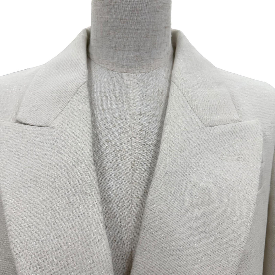 Excellent Brunello Cucinelli Double-breasted jacket with scarf trim. White 40