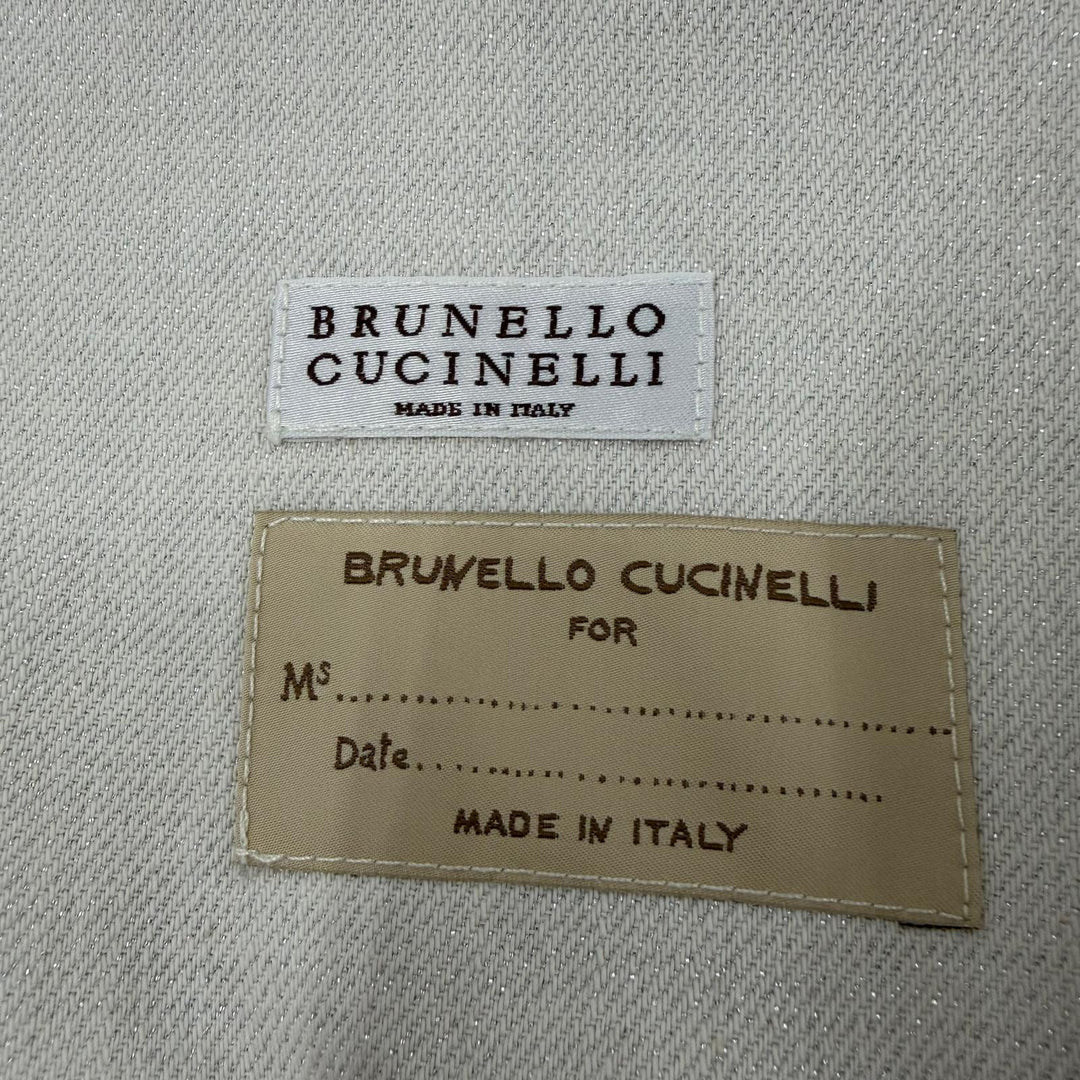 Excellent Brunello Cucinelli Double-breasted jacket with scarf trim. White 40