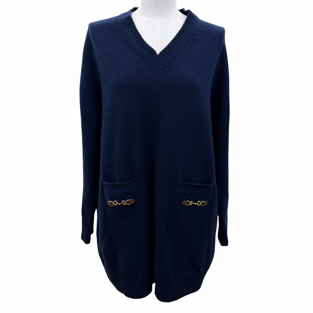 Great GUCCI one piece Horsebit Long-Sleeve V-Neck Knit Navy cashmere XS 749065