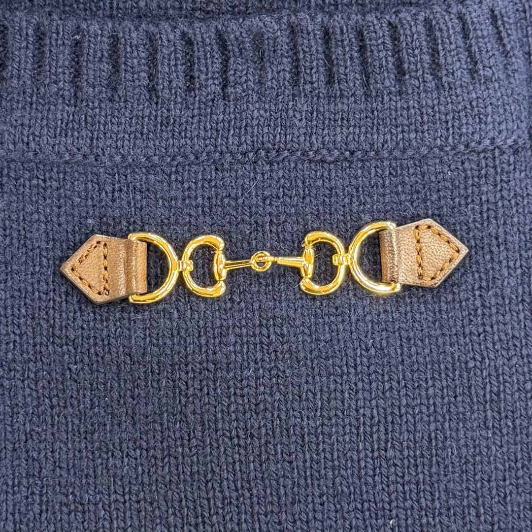 Great GUCCI one piece Horsebit Long-Sleeve V-Neck Knit Navy cashmere XS 749065