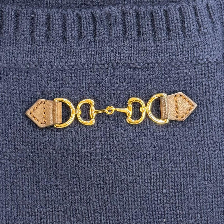 Great GUCCI one piece Horsebit Long-Sleeve V-Neck Knit Navy cashmere XS 749065