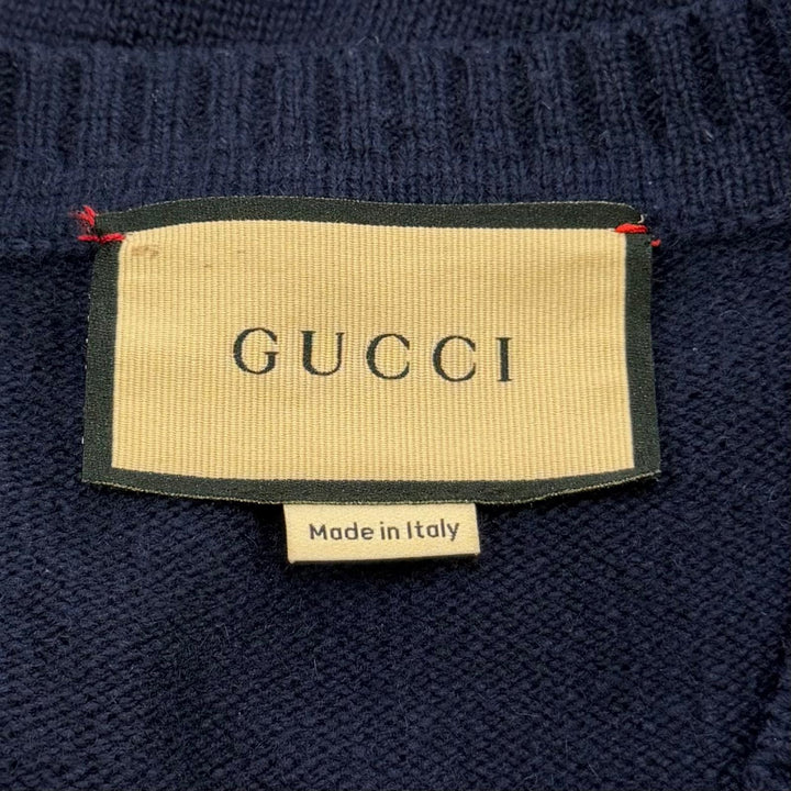 Great GUCCI one piece Horsebit Long-Sleeve V-Neck Knit Navy cashmere XS 749065