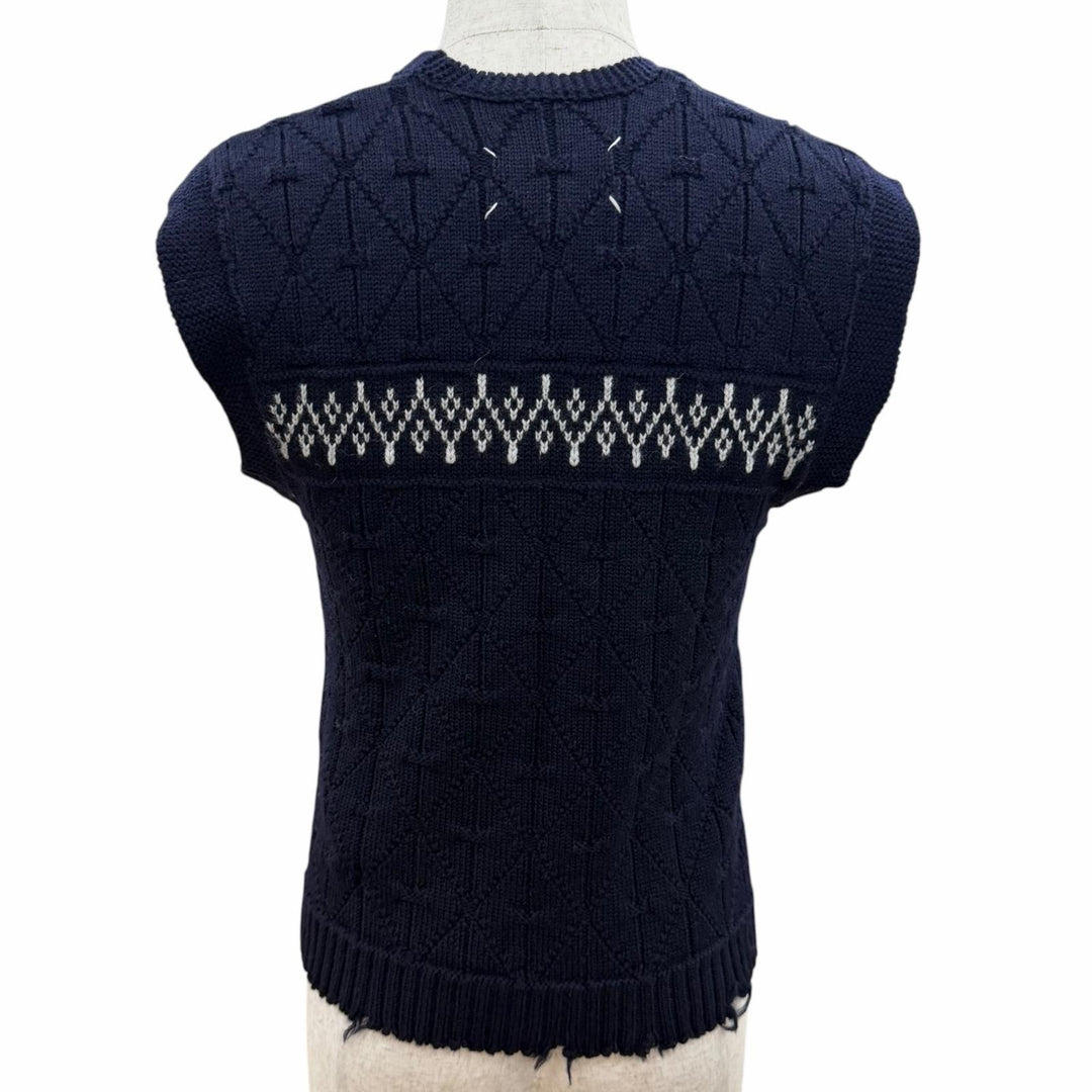 Excellent Maison Margiela 10 Best Distressed V-neck knit Navy wool mens M