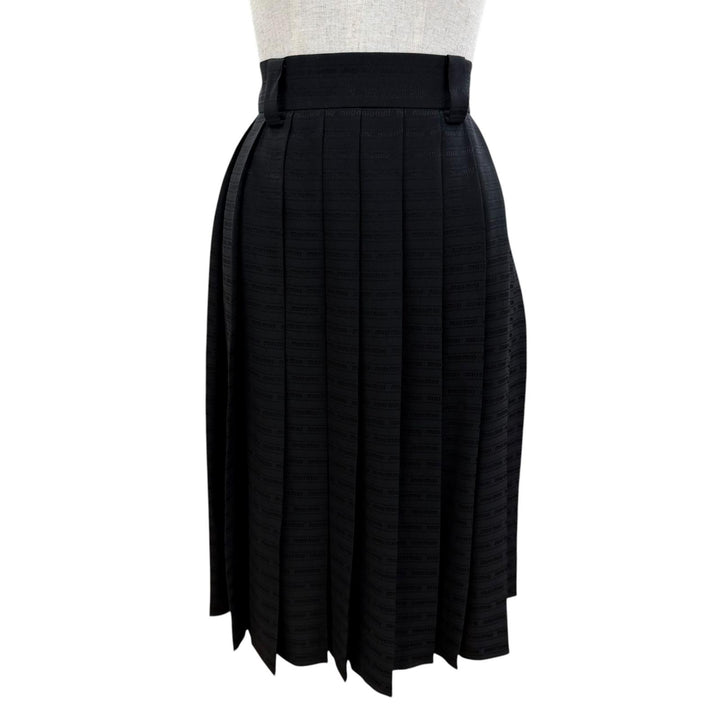 Excellent MIUMIU Pleated skirt Logo design black silk Women 38 MG2010