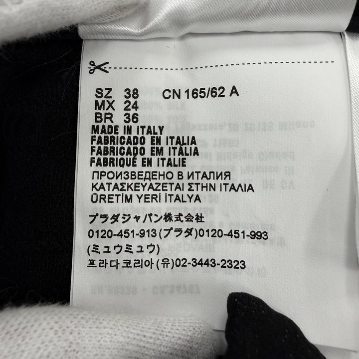 Excellent MIUMIU Pleated skirt Logo design black silk Women 38 MG2010