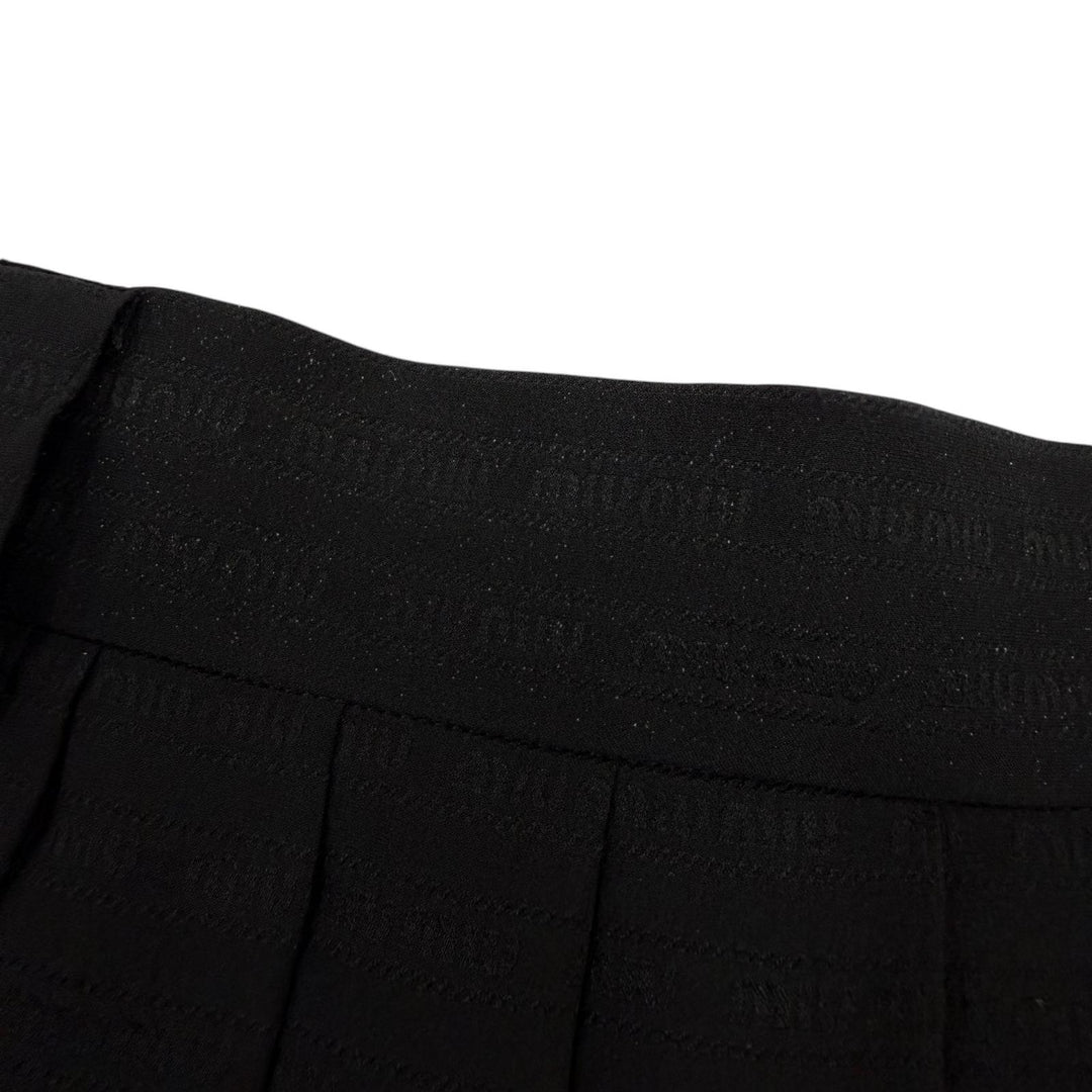 Excellent MIUMIU Pleated skirt Logo design black silk Women 38 MG2010