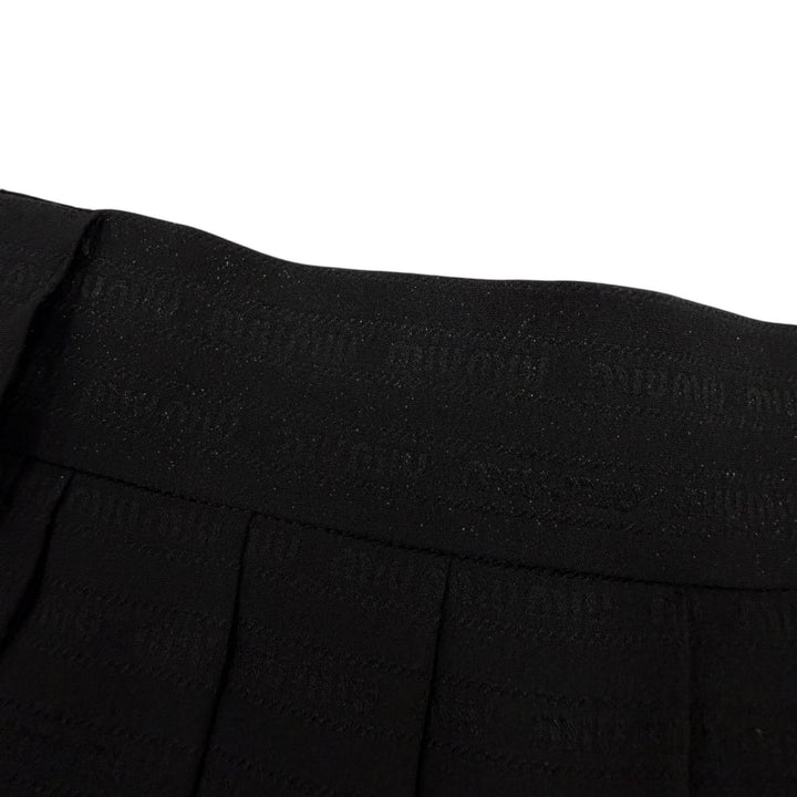 Excellent MIUMIU Pleated skirt Logo design black silk Women 38 MG2010