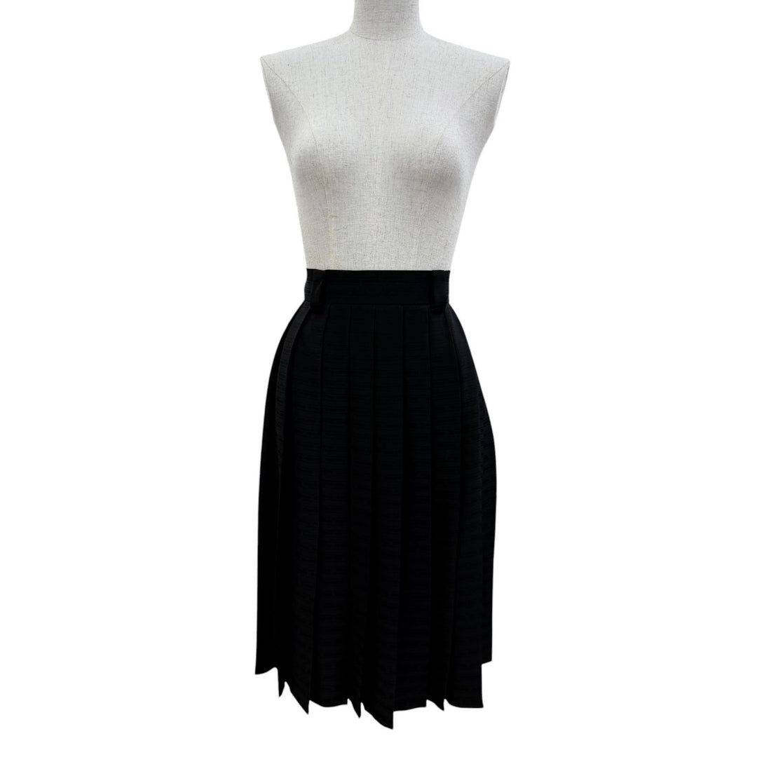 Excellent MIUMIU Pleated skirt Logo design black silk Women 38 MG2010