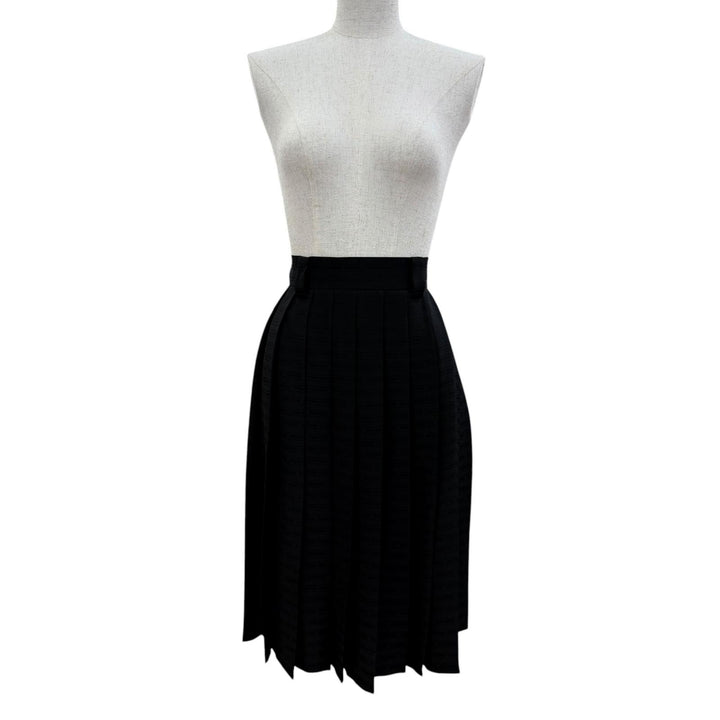 Excellent MIUMIU Pleated skirt Logo design black silk Women 38 MG2010