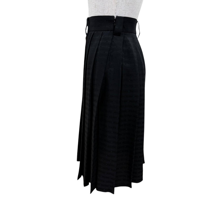 Excellent MIUMIU Pleated skirt Logo design black silk Women 38 MG2010
