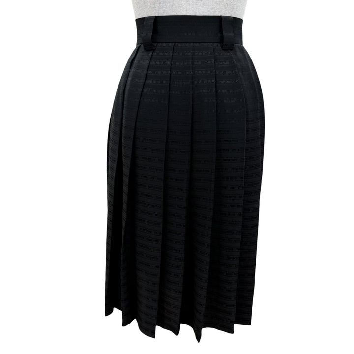 Excellent MIUMIU Pleated skirt Logo design black silk Women 38 MG2010