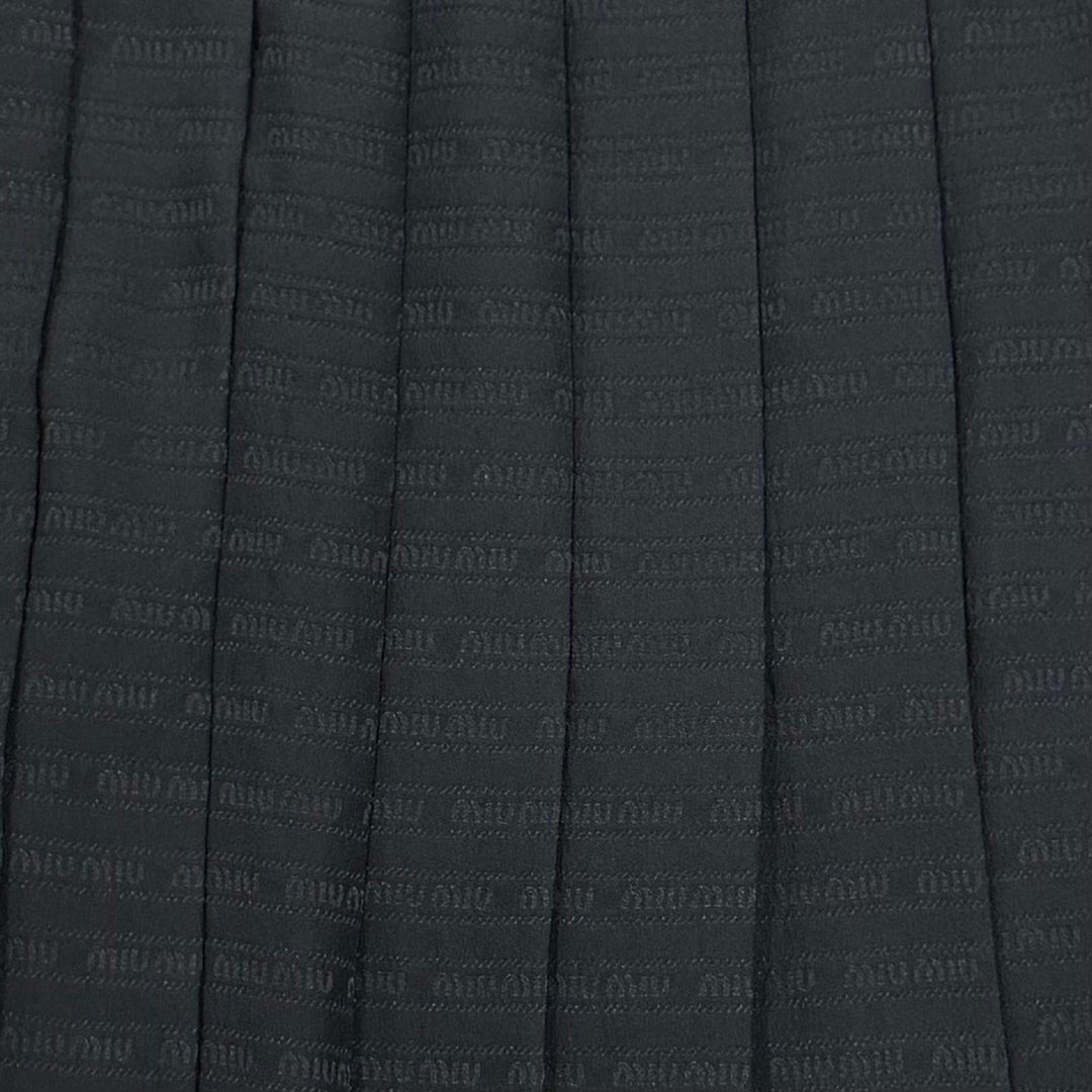 Excellent MIUMIU Pleated skirt Logo design black silk Women 38 MG2010