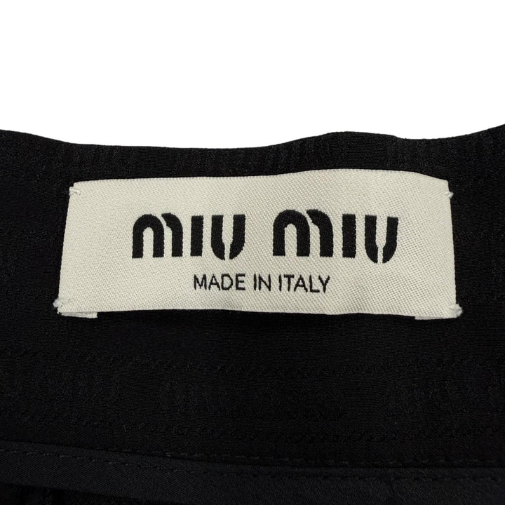 Excellent MIUMIU Pleated skirt Logo design black silk Women 38 MG2010