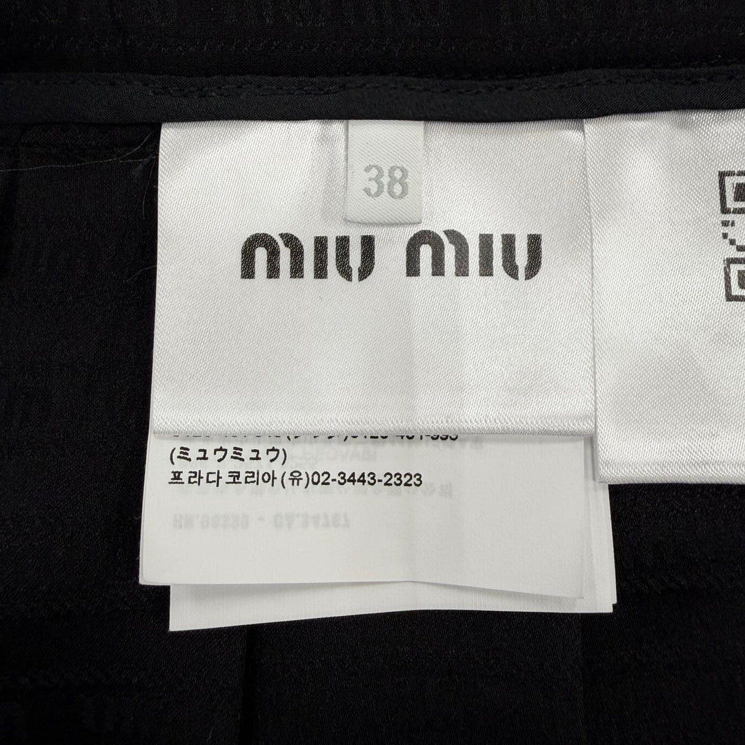 Excellent MIUMIU Pleated skirt Logo design black silk Women 38 MG2010