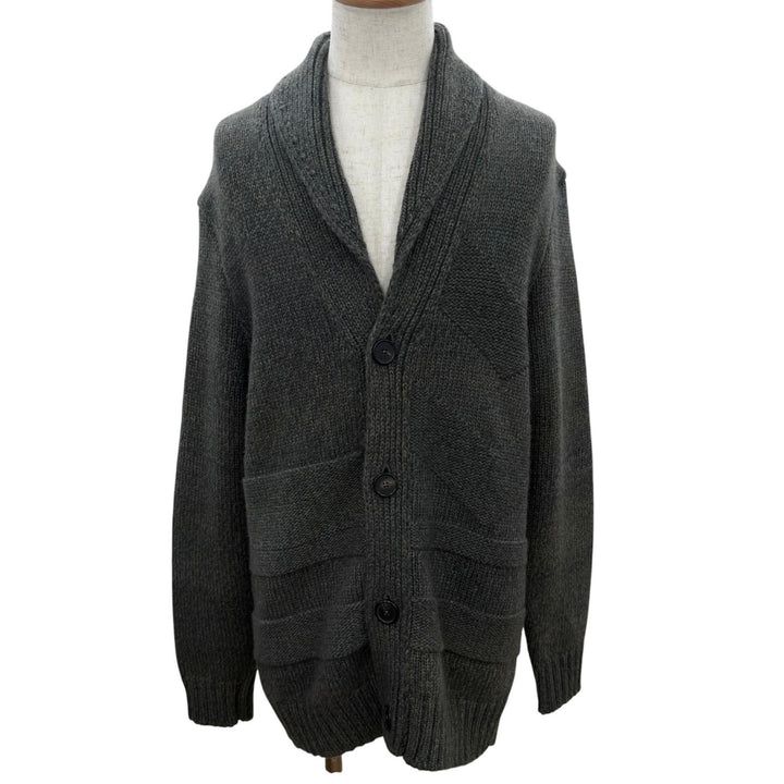 Excellent HERMES cardigan Front design, shawl collar, knit khaki cashmere S
