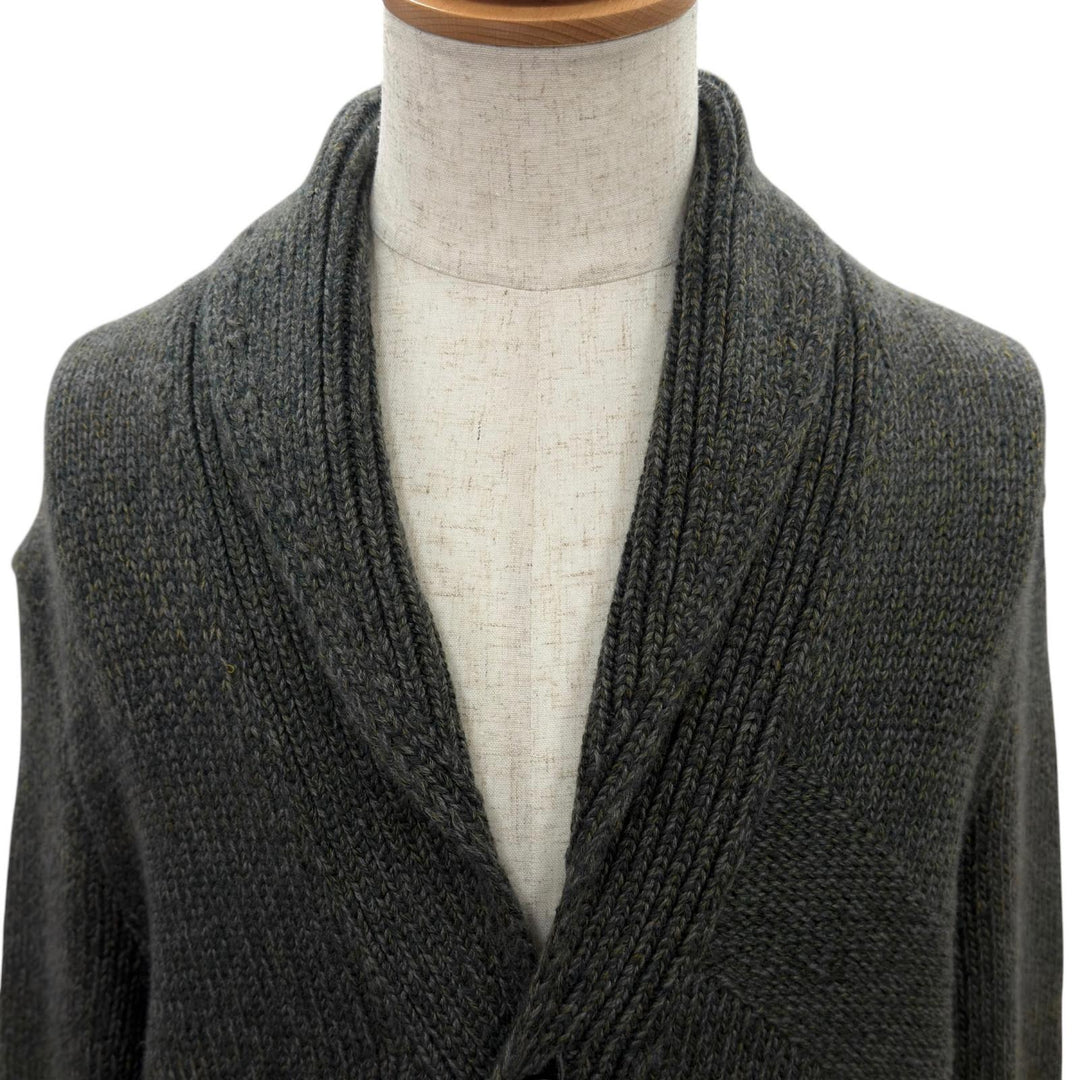 Excellent HERMES cardigan Front design, shawl collar, knit khaki cashmere S
