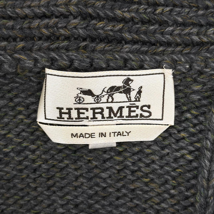 Excellent HERMES cardigan Front design, shawl collar, knit khaki cashmere S