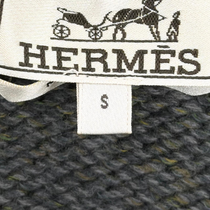 Excellent HERMES cardigan Front design, shawl collar, knit khaki cashmere S
