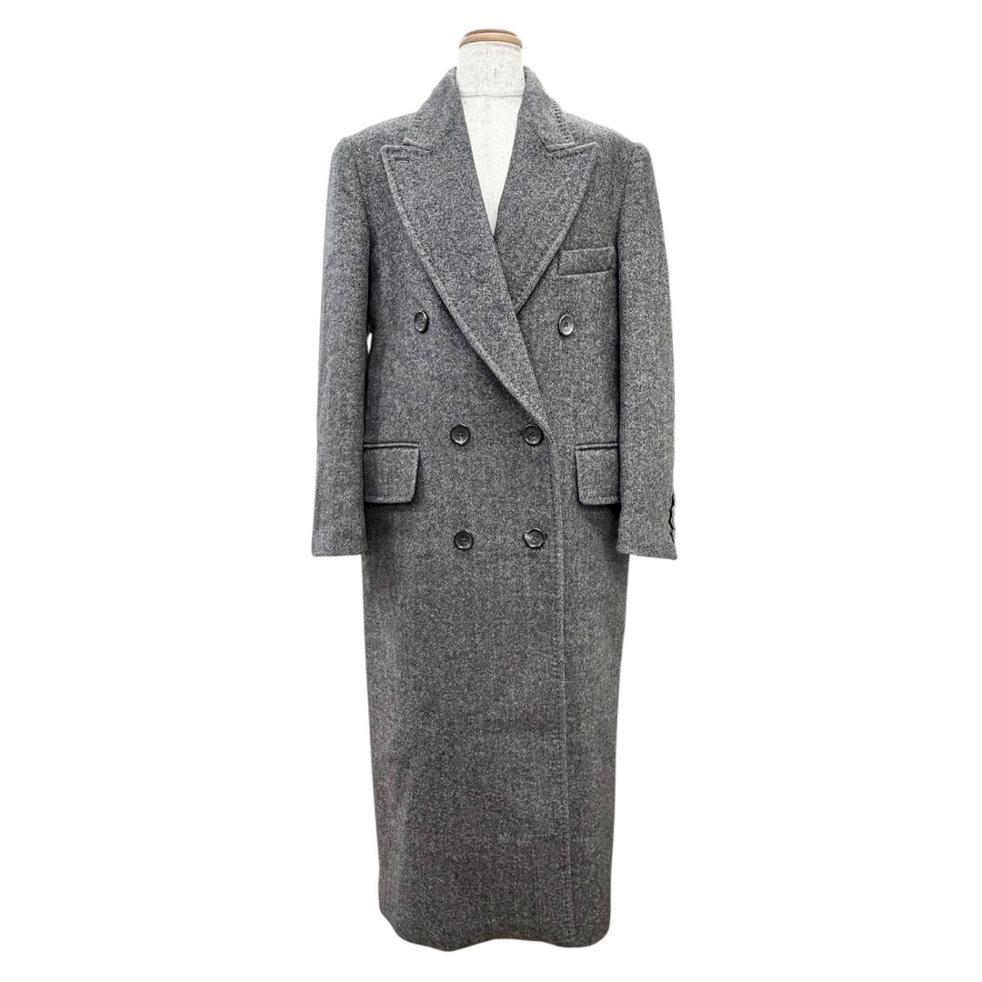 Excellent Max Mara ECCESSO Herringbone Double-Breasted Long Chester Coat gray 38
