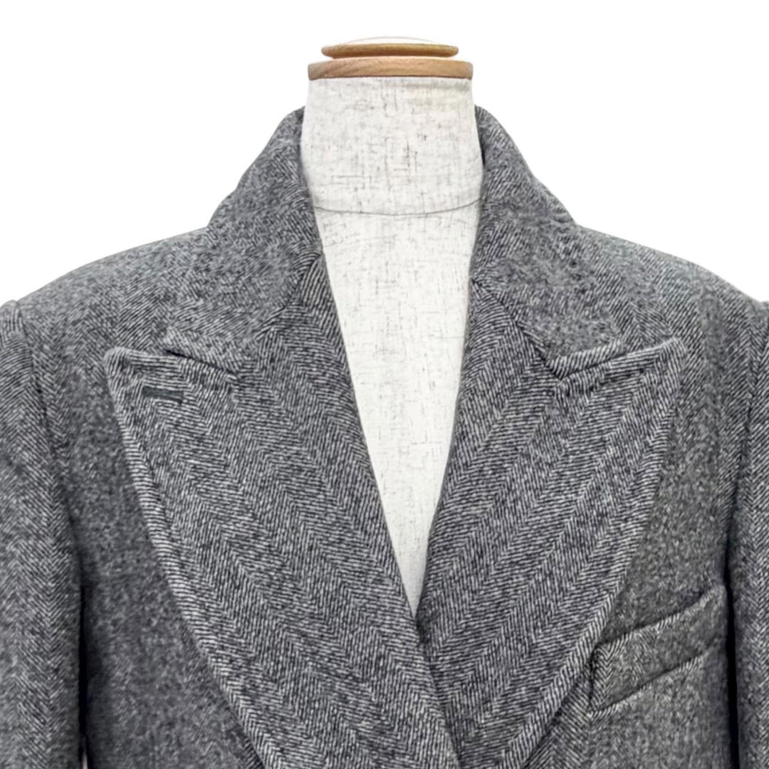 Excellent Max Mara ECCESSO Herringbone Double-Breasted Long Chester Coat gray 38