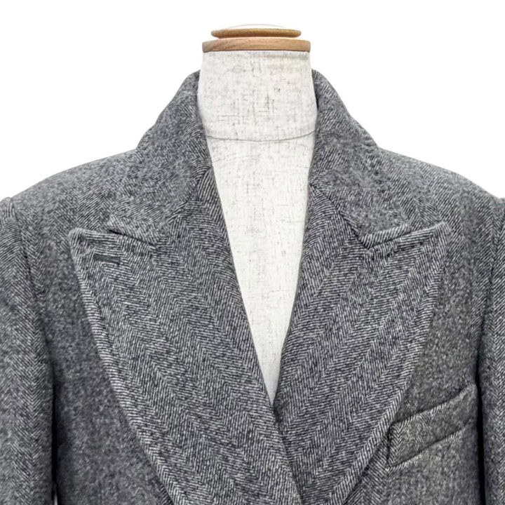 Excellent Max Mara ECCESSO Herringbone Double-Breasted Long Chester Coat gray 38