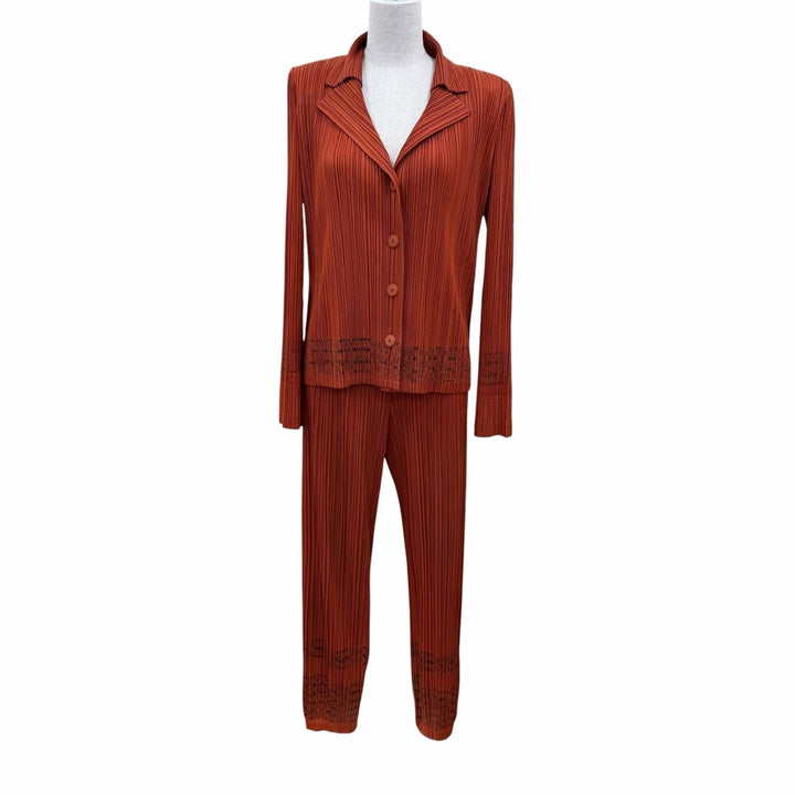 Excellent PLEATS PLEASE two-piece set jacket pants Brown polyester Women
